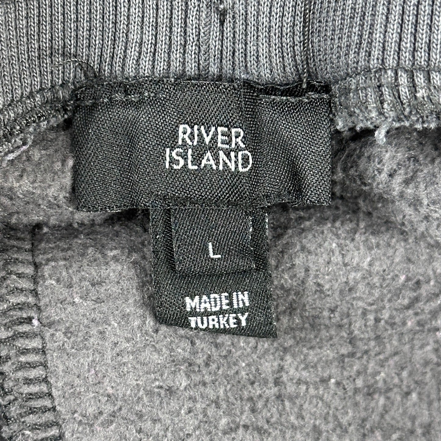 River Island Mens Logo Tape Joggers Charcoal Grey Fleece Sweatpants Large L by River Island