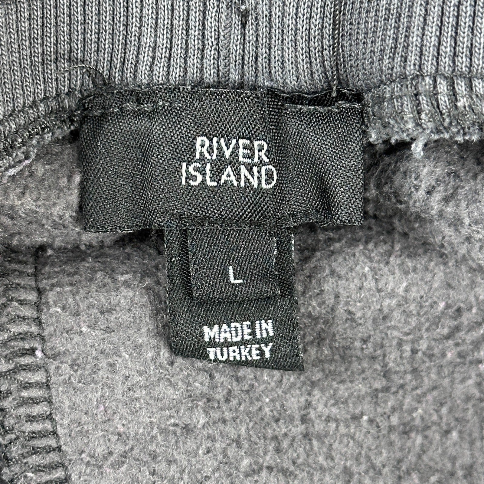 River Island Mens Logo Tape Joggers Charcoal Grey Fleece Sweatpants Large L by River Island