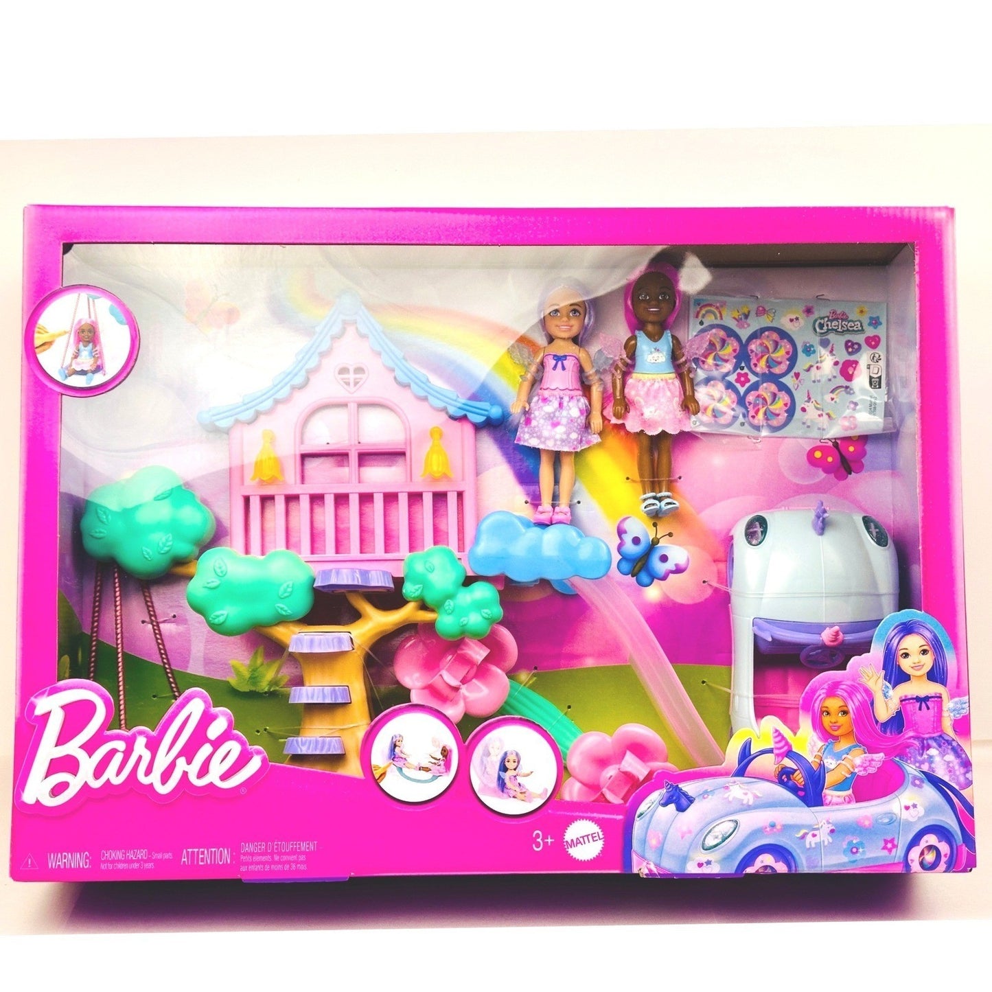 Barbie Chelsea Treehouse Playset Dollhouse Car Swing Rainbow Bridge by Barbie