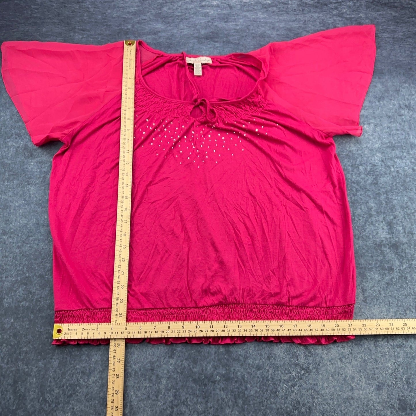 French Laundry Woman Pink Embellished Smocked Hem Top Plus Size 22/24 RN63619 by French Laundry