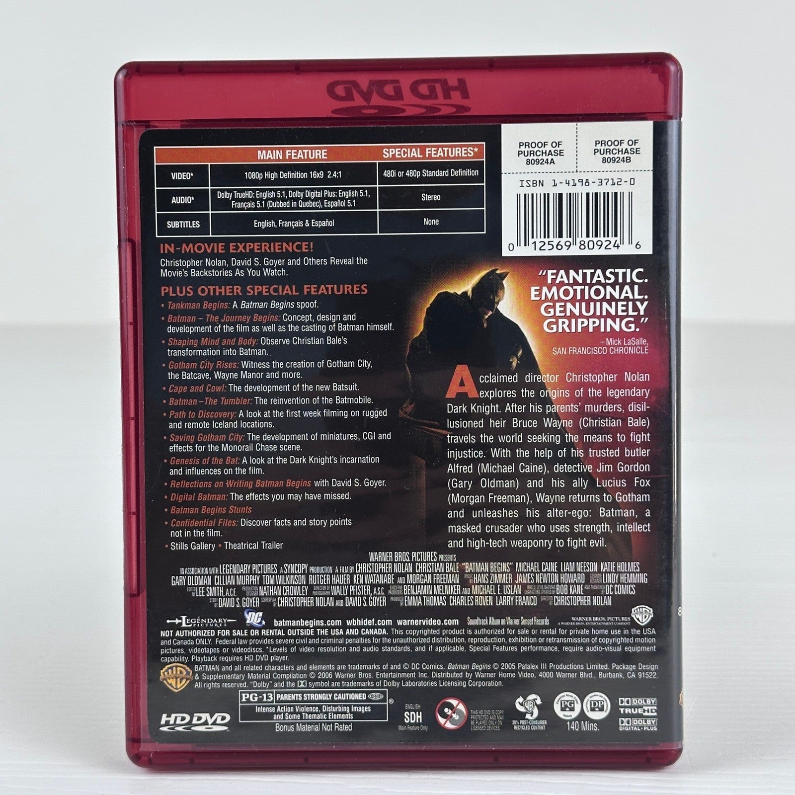 Batman Begins HD DVD 2006 Christopher Nolan Christian Bale Warner Bros 80924 by Buysaavy