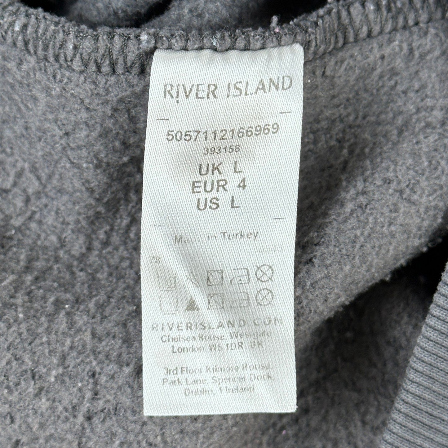 River Island Mens Logo Tape Joggers Charcoal Grey Fleece Sweatpants Large L by River Island