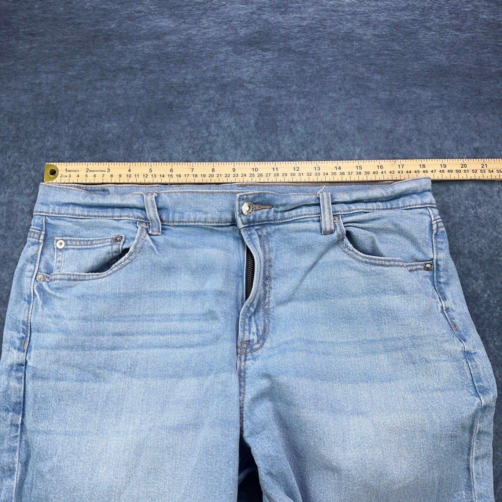 American Eagle Super High-Rise Straight Jeans Light Wash Blue Stretch Size 16 by American Eagle Outfitters
