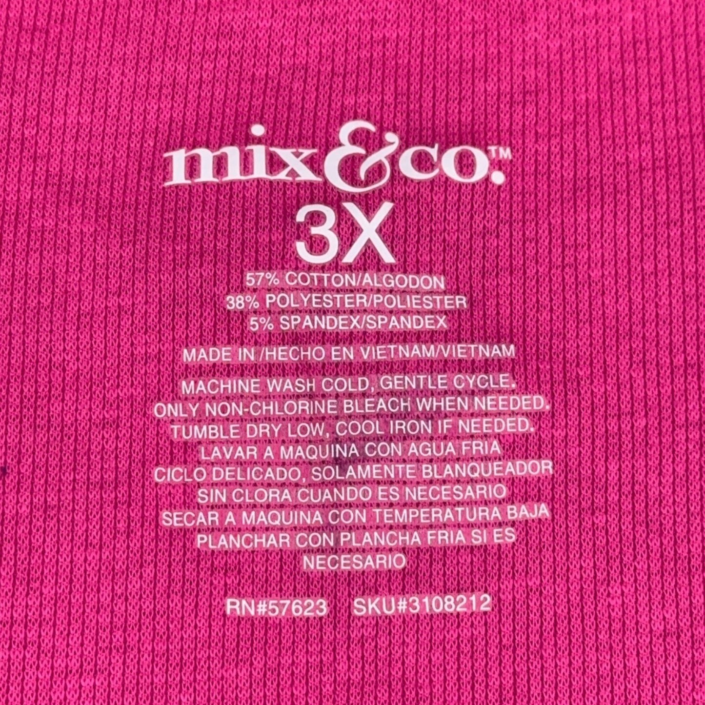 Mix & Co Plus Womens 3X Fuchsia Pink Ribbed Henley Long Sleeve Sleep Top NWT by Mix & Co.