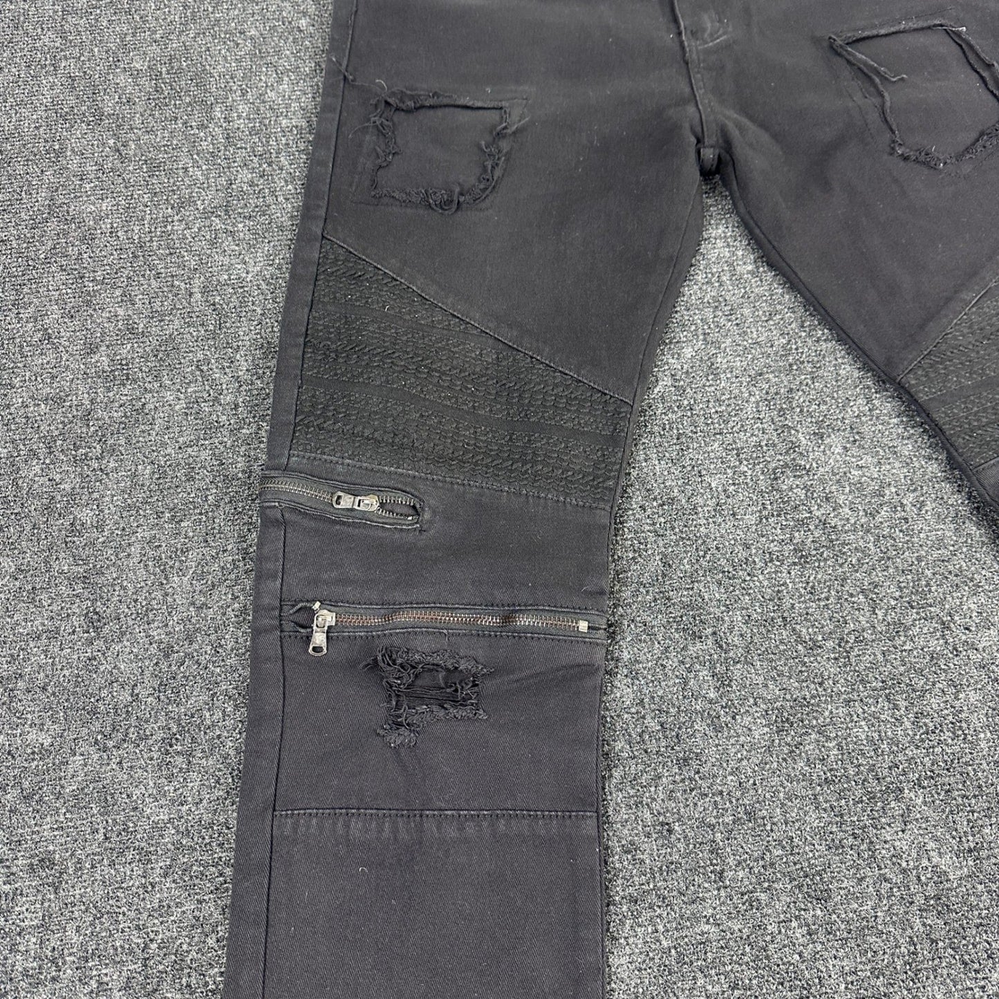 Waimea Mens Skinny Fit Jeans Black Faded Knee Zipper Denim Pants Size 36 by Waimea
