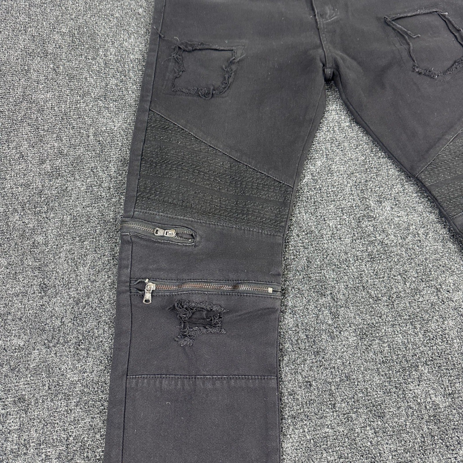 Waimea Mens Skinny Fit Jeans Black Faded Knee Zipper Denim Pants Size 36 by Waimea