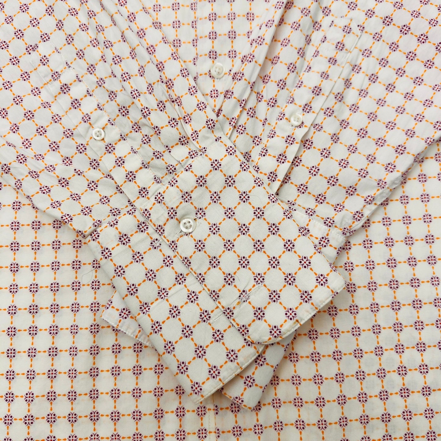 Stacy Adams Mens Dress Shirt 17.5 36/37 White Purple Orange Geometric Medallion by Stacy Adams
