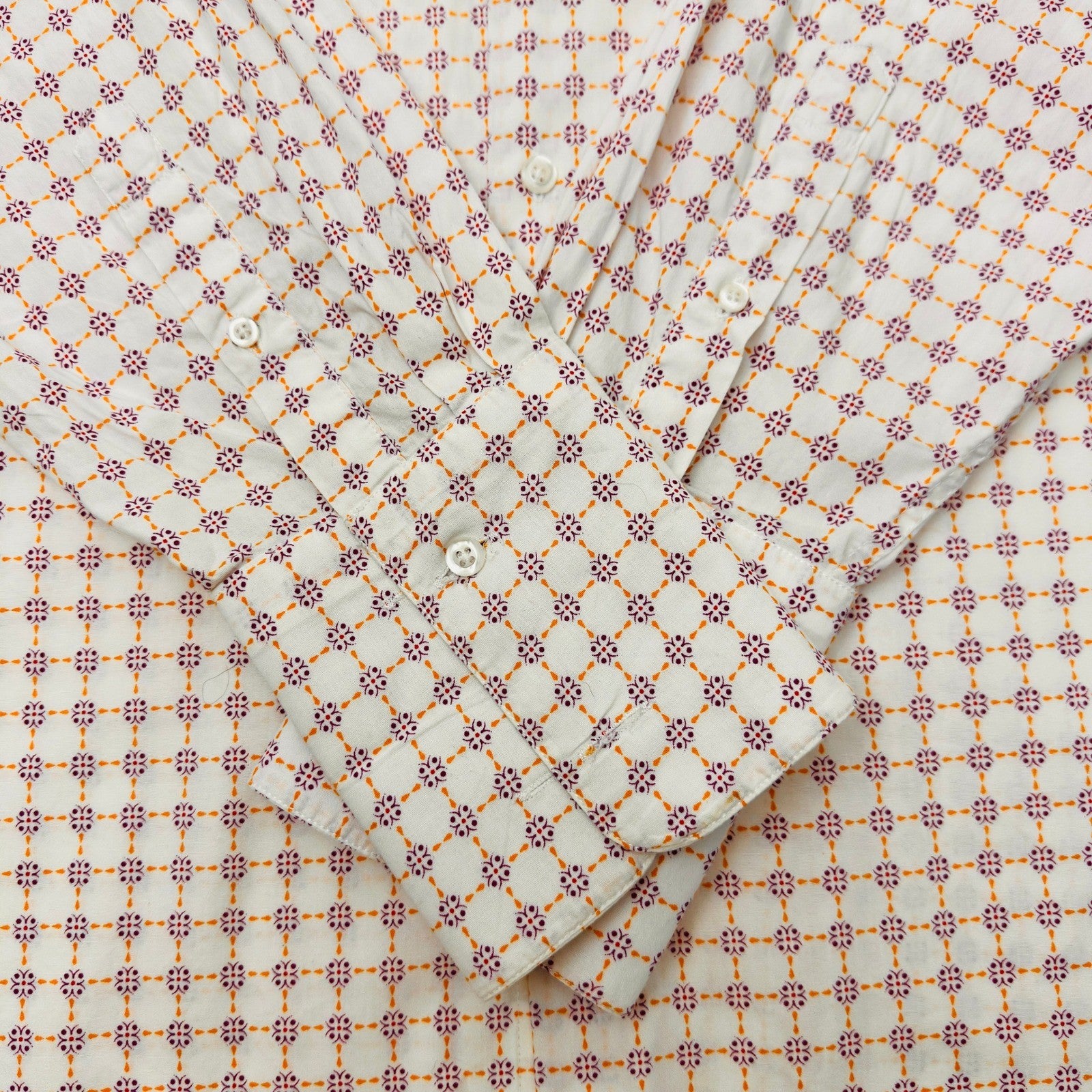 Stacy Adams Mens Dress Shirt 17.5 36/37 White Purple Orange Geometric Medallion by Stacy Adams