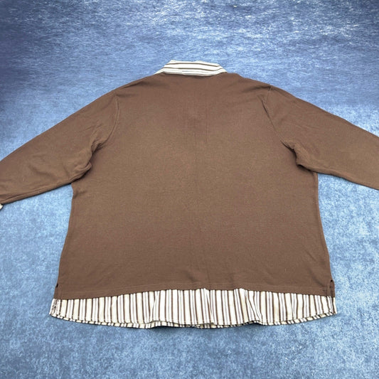 Jason Maxwell Woman Brown 2-in-1 Layered Look Striped Collar Sweater Top 2X by Jason Maxwell