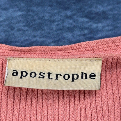 Apostrophe Womens XL Coral Pink Ribbed Knit Lace Up V-Neck Sweater Long Sleeve by Apostrophe
