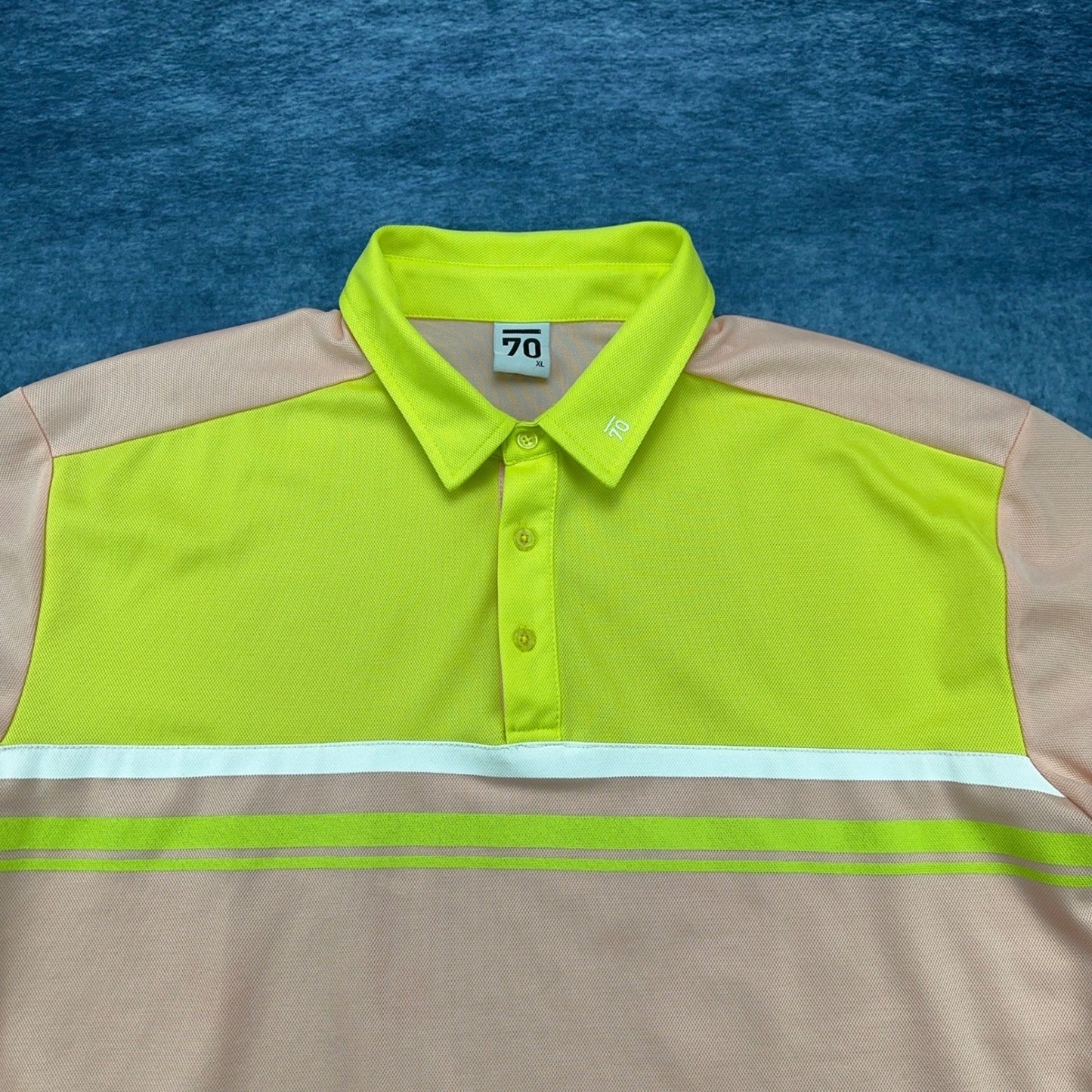 Sub 70 Mens XL Golf Polo Shirt Peach Neon Yellow Colorblock Performance Pique by Sub70