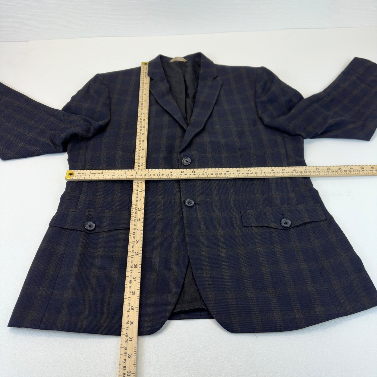 Haggar 1926 Originals Mens 44R Navy Blue Brown Plaid Blazer Sport Coat 1006615 by Haggar