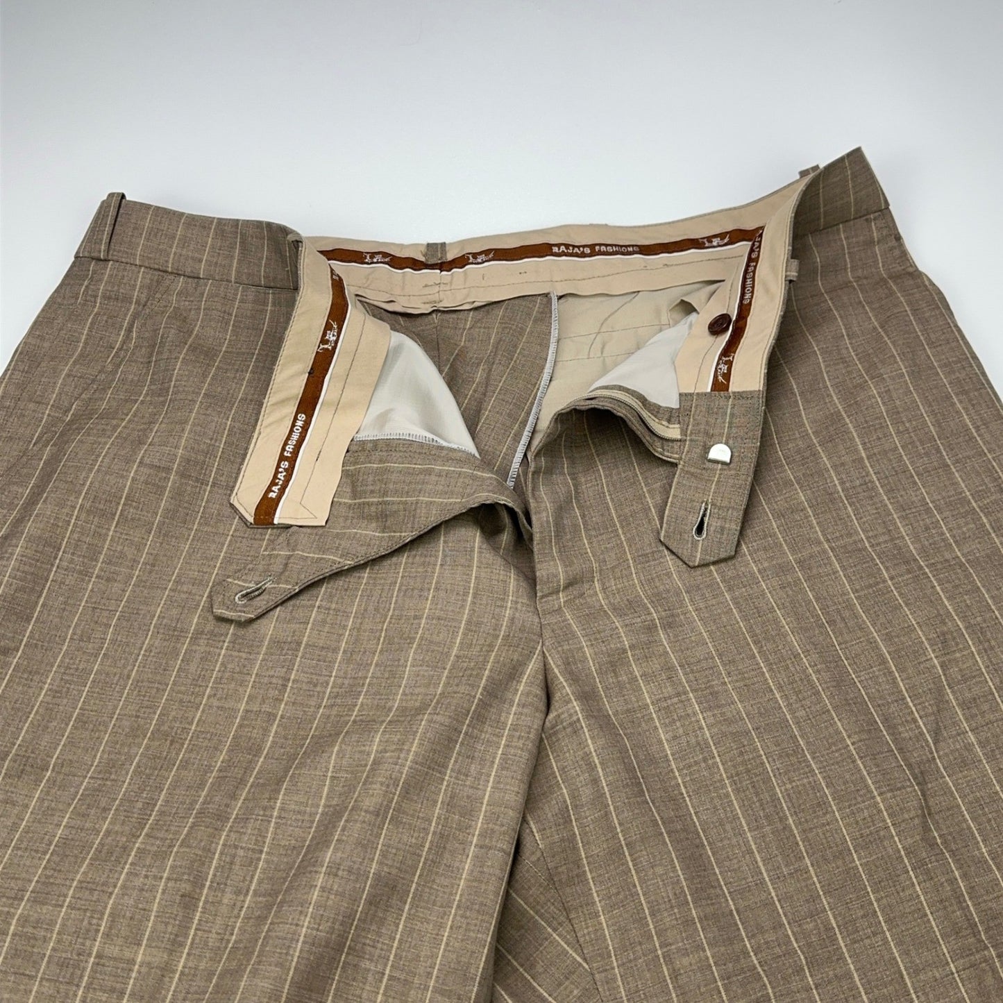 Rajas Fashions Mens Tan Pinstripe Cuffed Dress Pants Trousers 40x28 Bespoke by Raja's Fashions