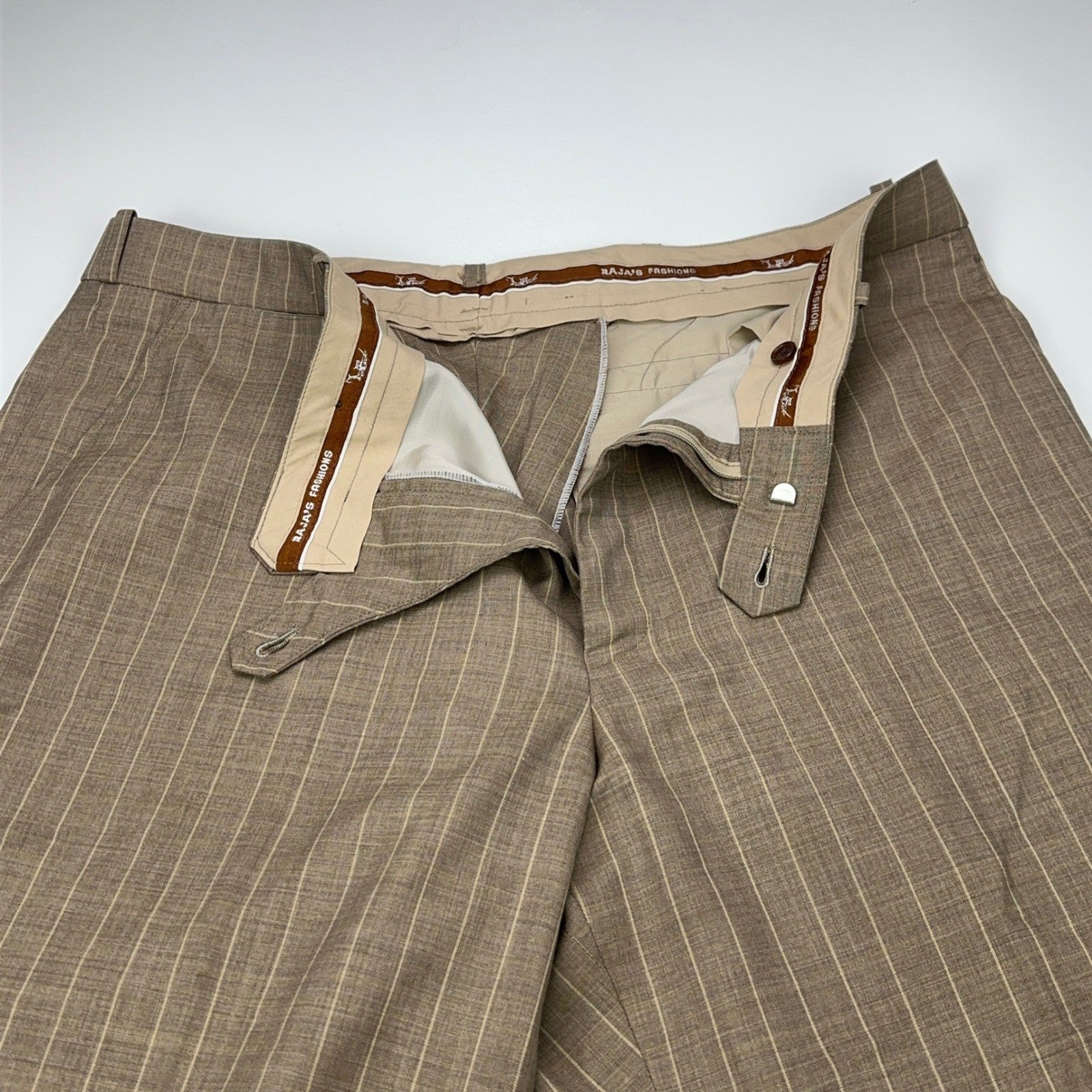 Rajas Fashions Mens Tan Pinstripe Cuffed Dress Pants Trousers 40x28 Bespoke by Raja's Fashions