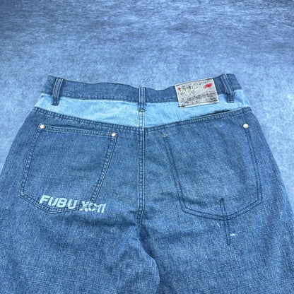 Vintage FUBU The Collection Patchwork Baggy Jeans Mens 34x34 Blue Streetwear 90s by FUBU