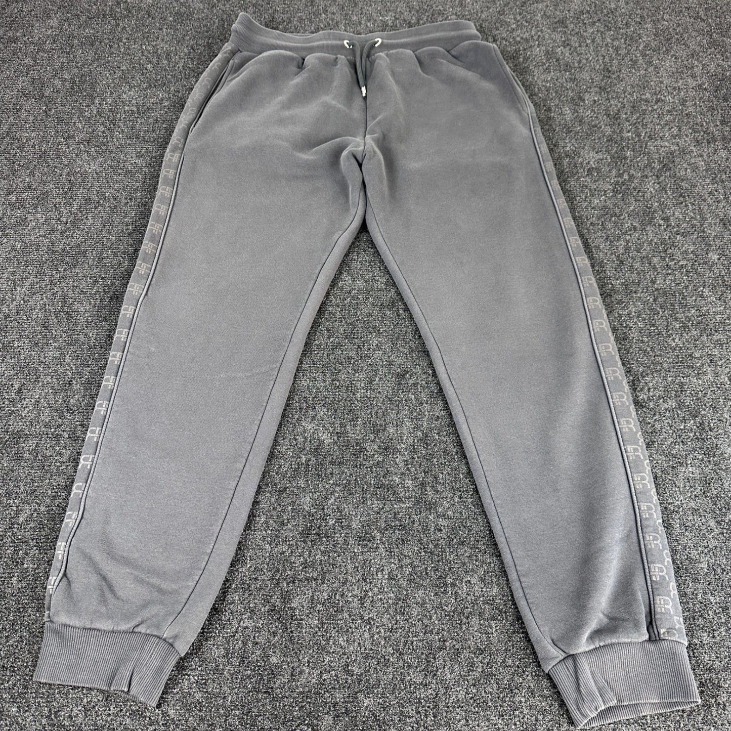 River Island Mens Logo Tape Joggers Charcoal Grey Fleece Sweatpants Large L by River Island