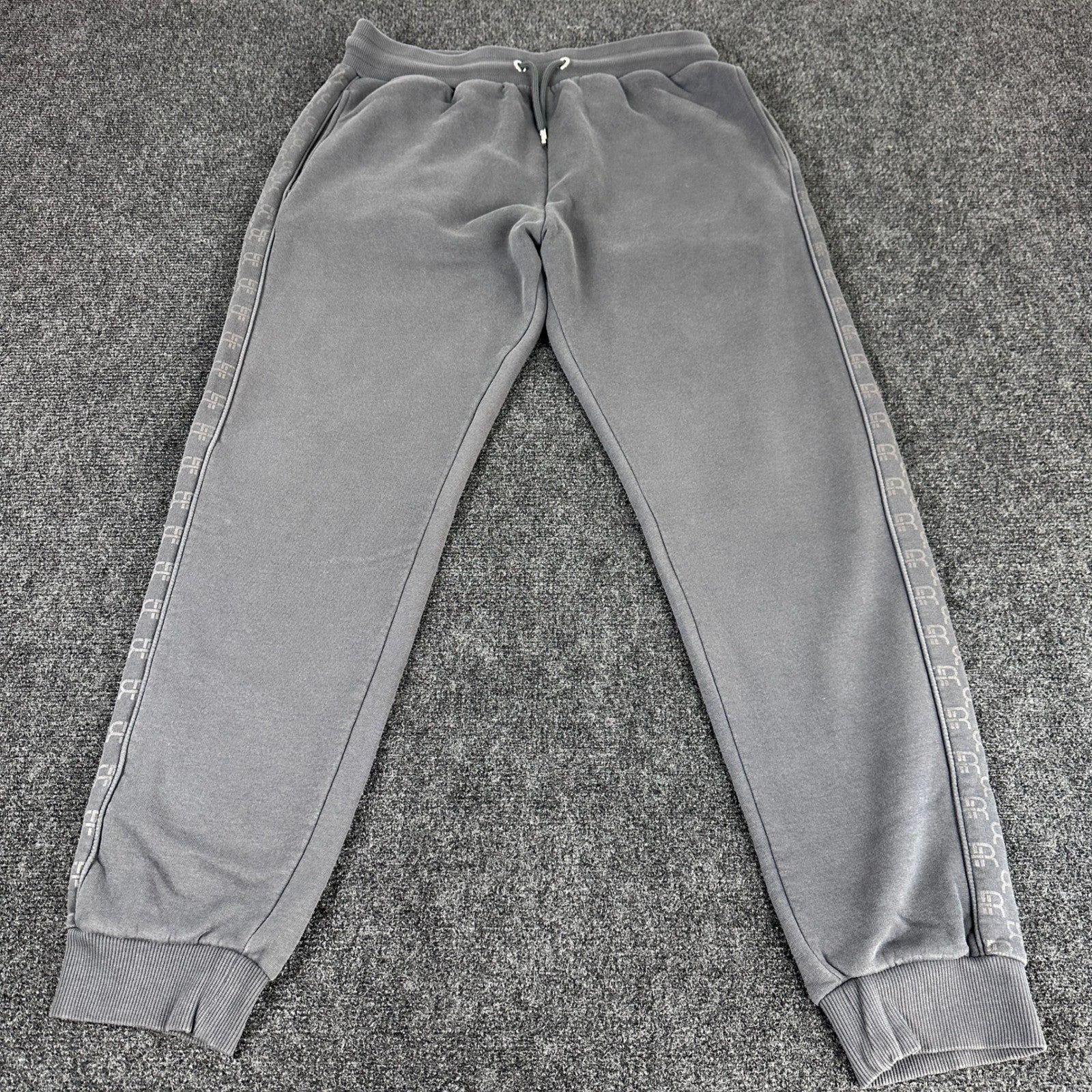 River Island Mens Logo Tape Joggers Charcoal Grey Fleece Sweatpants Large L by River Island