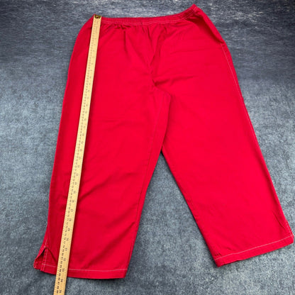 Red 100% Cotton Elastic Waist Crop Pants Women XL Relaxed Wide Leg Side Slit by Unbranded