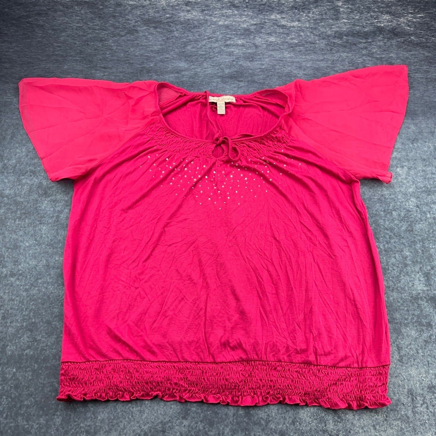 French Laundry Woman Pink Embellished Smocked Hem Top Plus Size 22/24 RN63619 by French Laundry