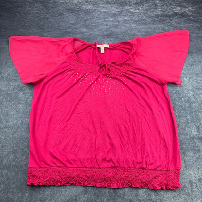 French Laundry Woman Pink Embellished Smocked Hem Top Plus Size 22/24 RN63619 by French Laundry