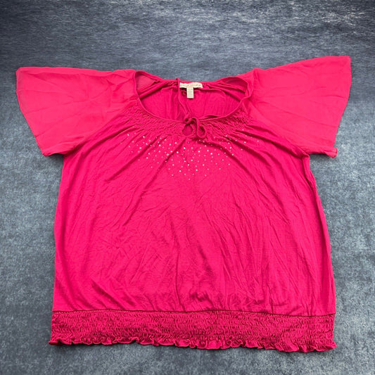French Laundry Woman Pink Embellished Smocked Hem Top Plus Size 22/24 RN63619 by French Laundry