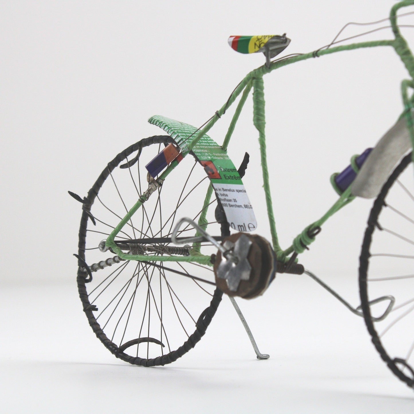 Handmade Recycled Wire Bicycle Sculpture Green Miniature Bike Folk Art Decor by Unbranded