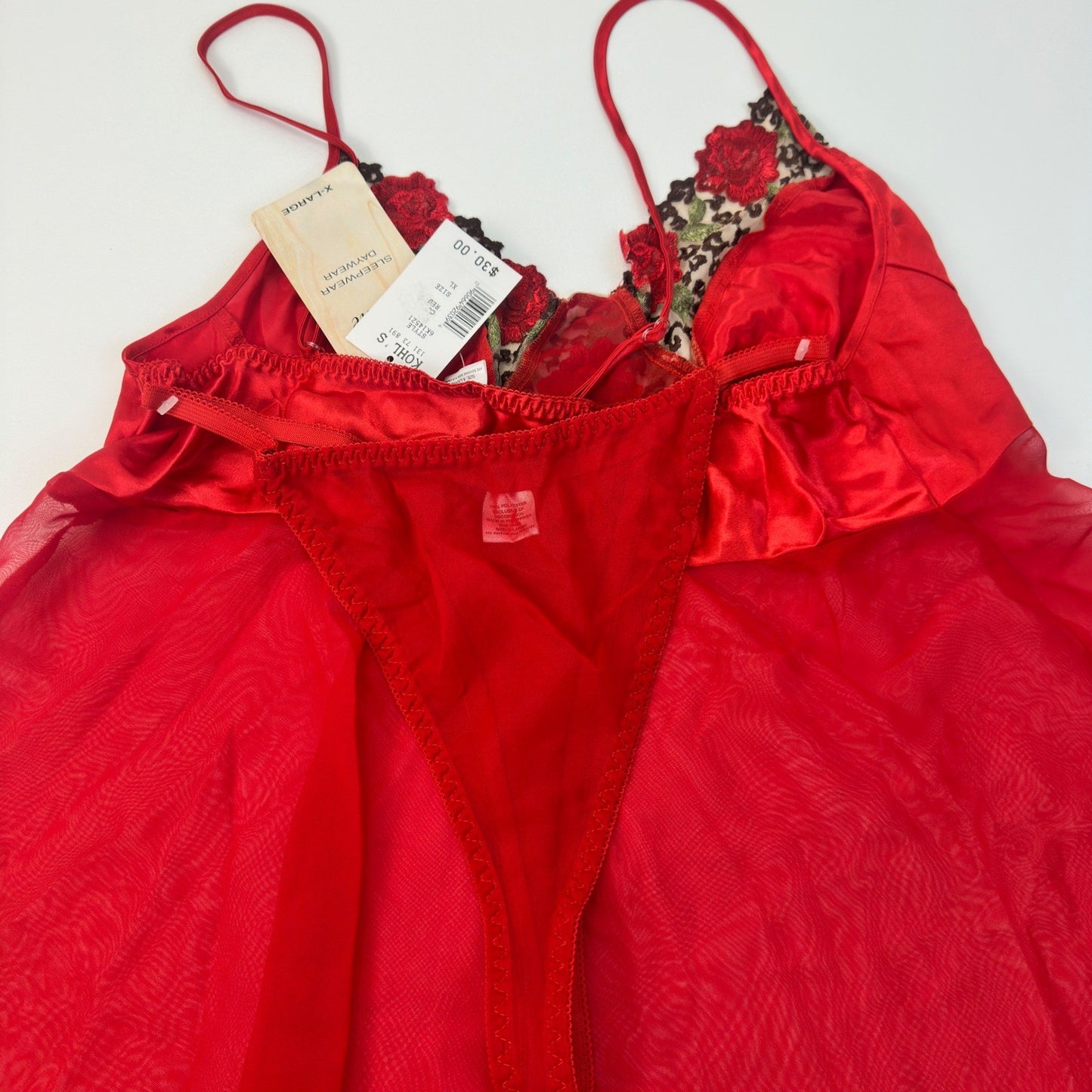 Cliche Red Babydoll Lingerie Set Rose Leopard Embroidery XL 6K14521 by Cliche