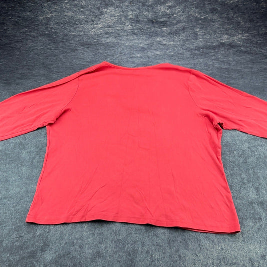 Croft & Barrow Womens 2X Coral Pink Faux Layered Lace V-Neck Long Sleeve Top by Croft & Barrow