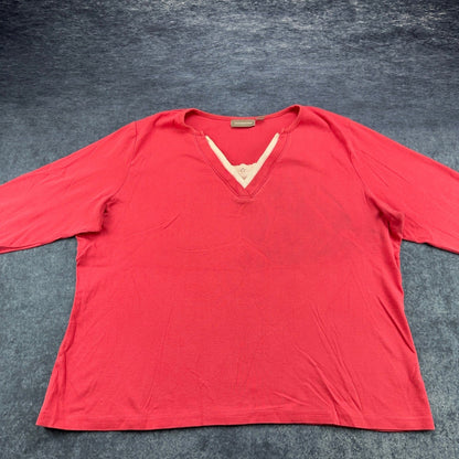 Croft & Barrow Womens 2X Coral Pink Faux Layered Lace V-Neck Long Sleeve Top by Croft & Barrow