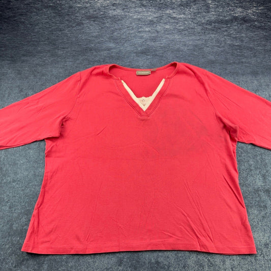 Croft & Barrow Womens 2X Coral Pink Faux Layered Lace V-Neck Long Sleeve Top by Croft & Barrow