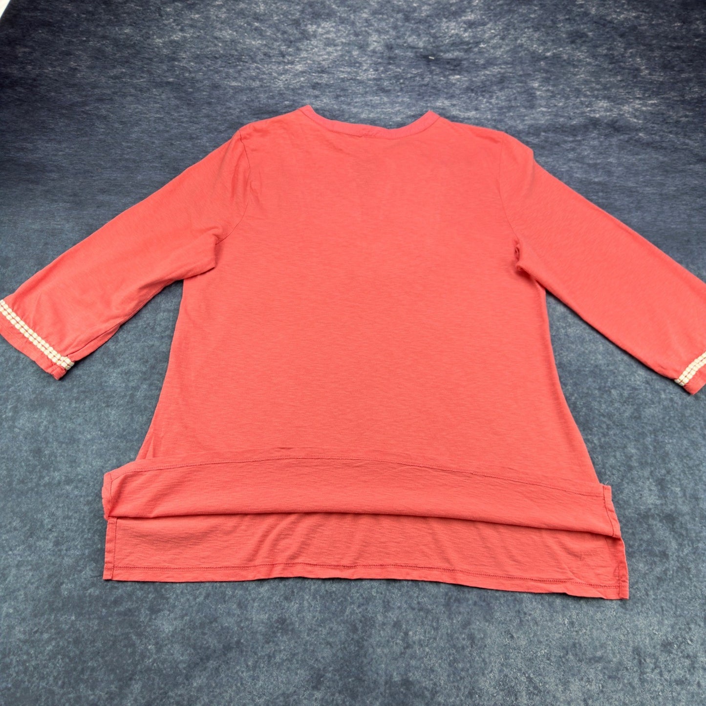 Charter Club Coral Pink Embroidered Beaded Tunic Top XL 100% Cotton 3/4 Sleeve by Charter Club