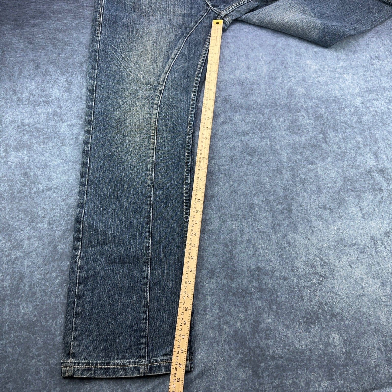Antik Denim Mens Straight Leg Jeans Blue Medium Wash Button Fly Distressed 34x32 by Antik Denim