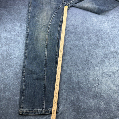 Antik Denim Mens Straight Leg Jeans Blue Medium Wash Button Fly Distressed 34x32 by Antik Denim