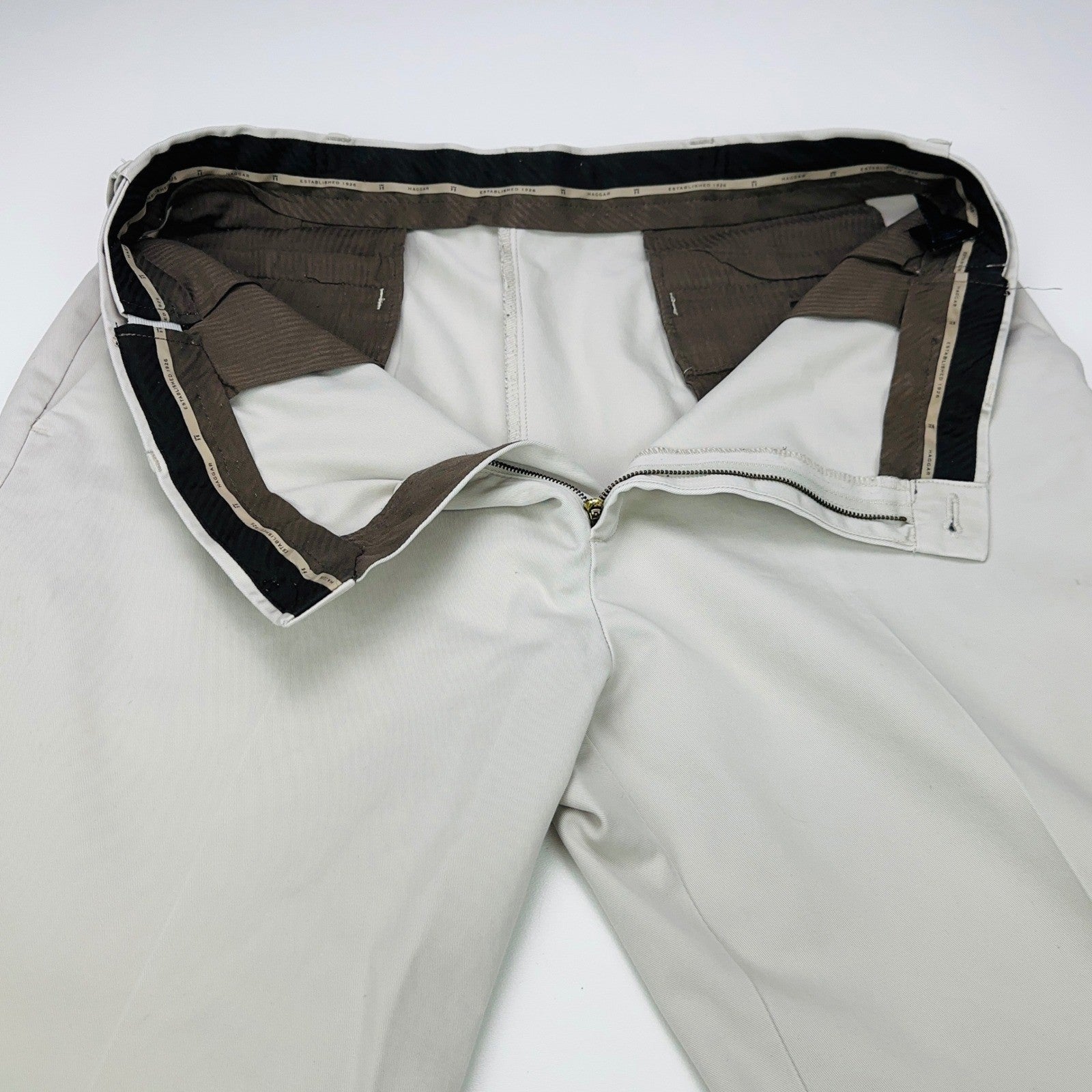 Haggar Mens Khaki Chino Pants Beige Flat Front 100% Cotton 38x29 by Haggar