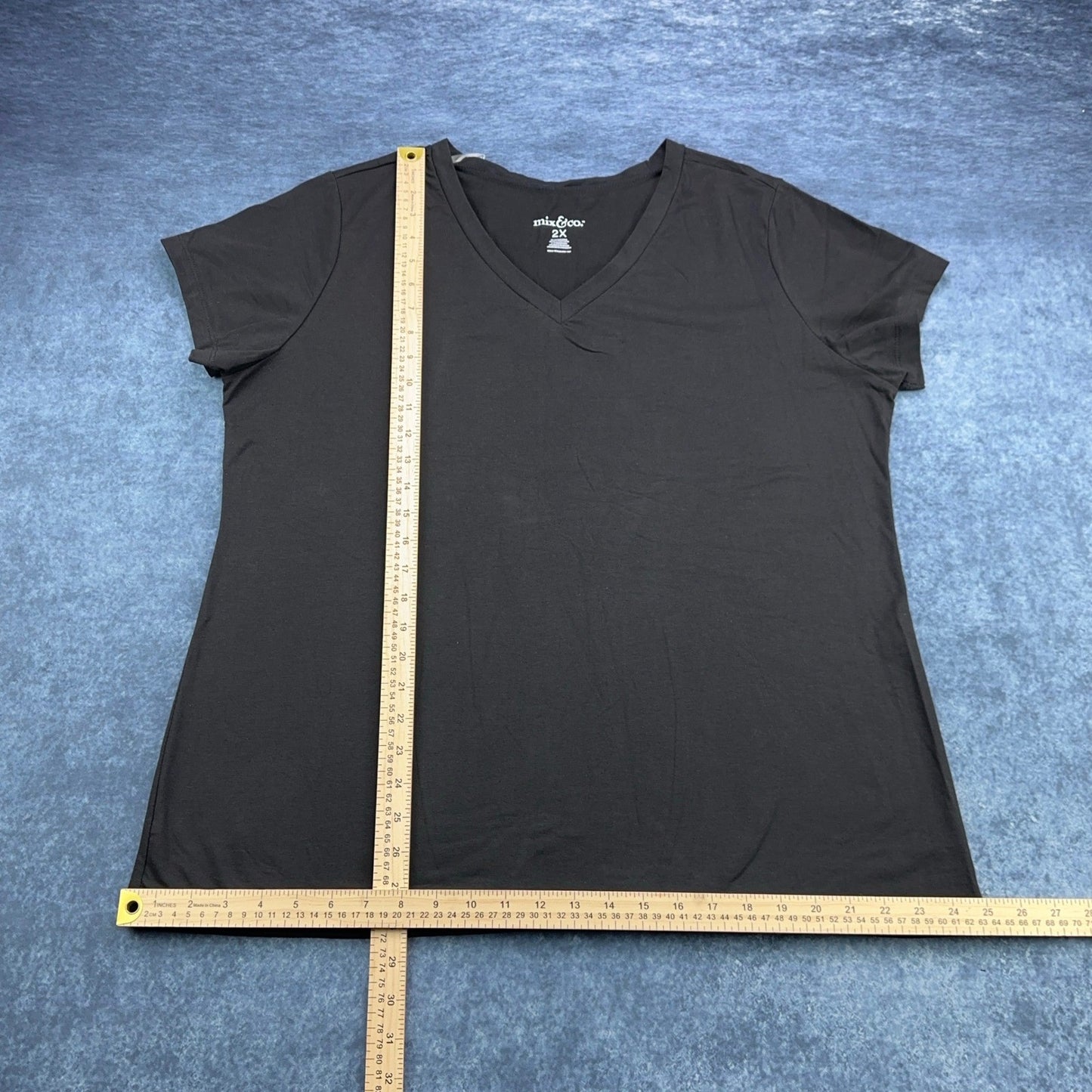 Mix & Co Womens Plus Size 2X Black V-Neck Short Sleeve Cotton Blend Tee Shirt by mix & co.