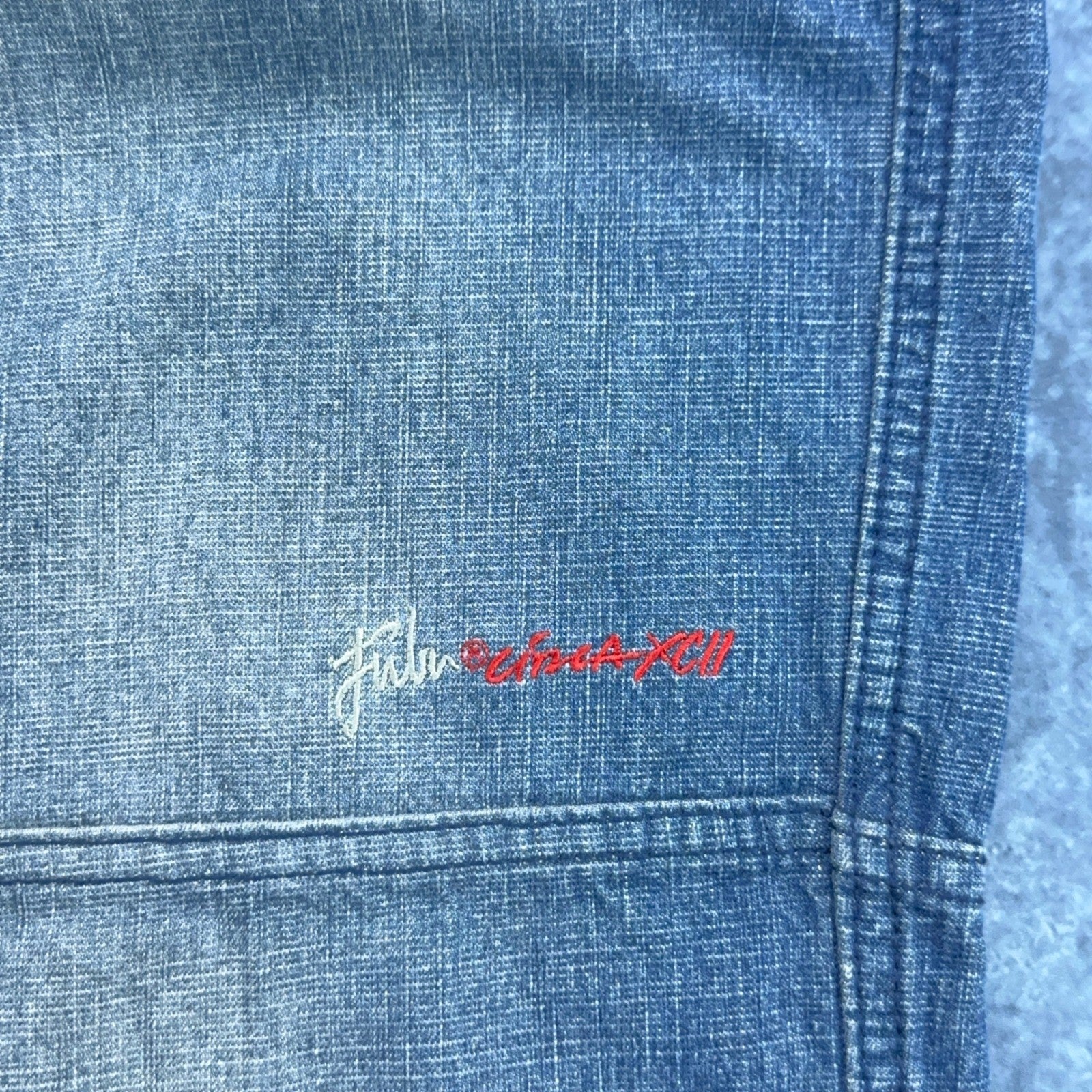 Vintage FUBU The Collection Patchwork Baggy Jeans Mens 34x34 Blue Streetwear 90s by FUBU
