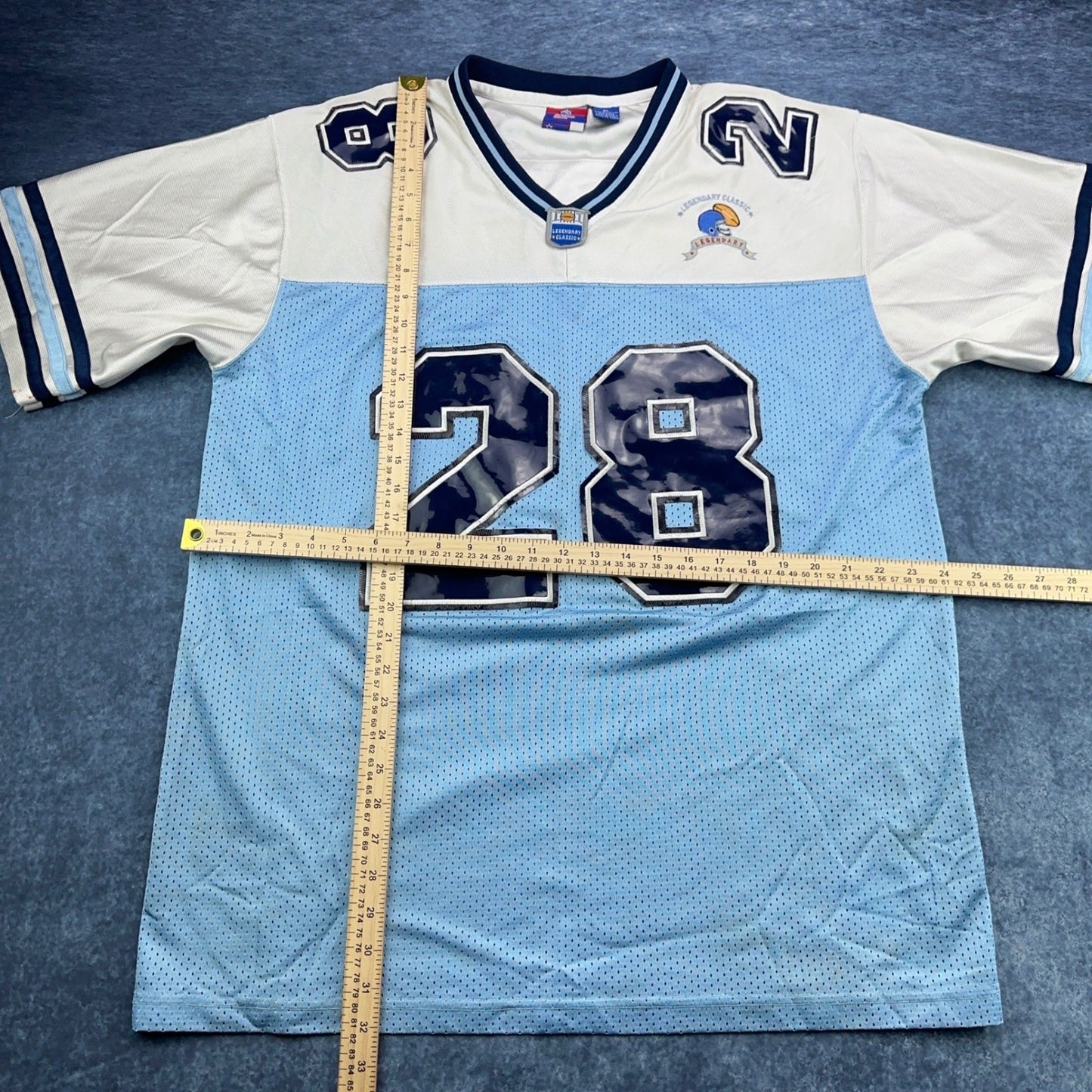 Legendary Classic Football Jersey XL Blue White Number 28 Mesh Athletic Shirt by Legendary Classic