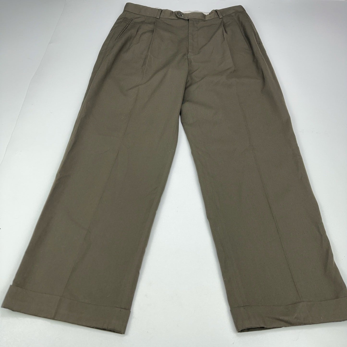 Braggi Louis Raphael Mens Pleated Dress Pants Olive Brown Cuffed 35x42 by Braggi by Louis Raphael