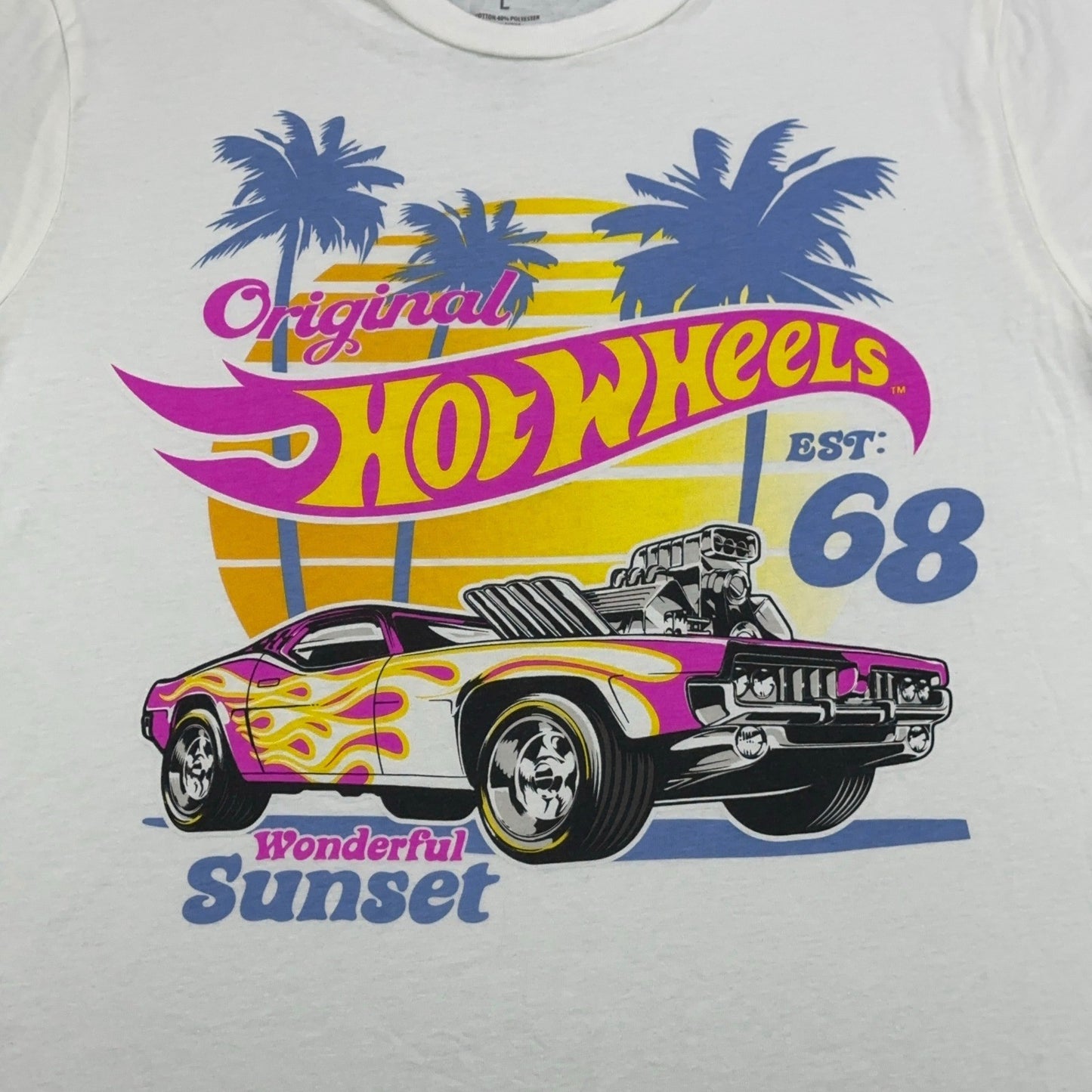 Love Tribe Hot Wheels Original Sunset Graphic T-Shirt Cream Large Retro 68 Car by Love Tribe