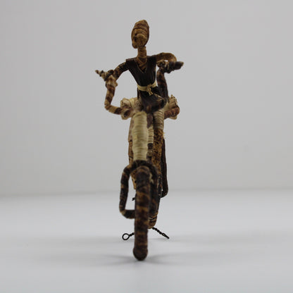Handcrafted African Banana Fiber Bicycle Cyclist Sculpture Folk Art Figurine by Buysaavy