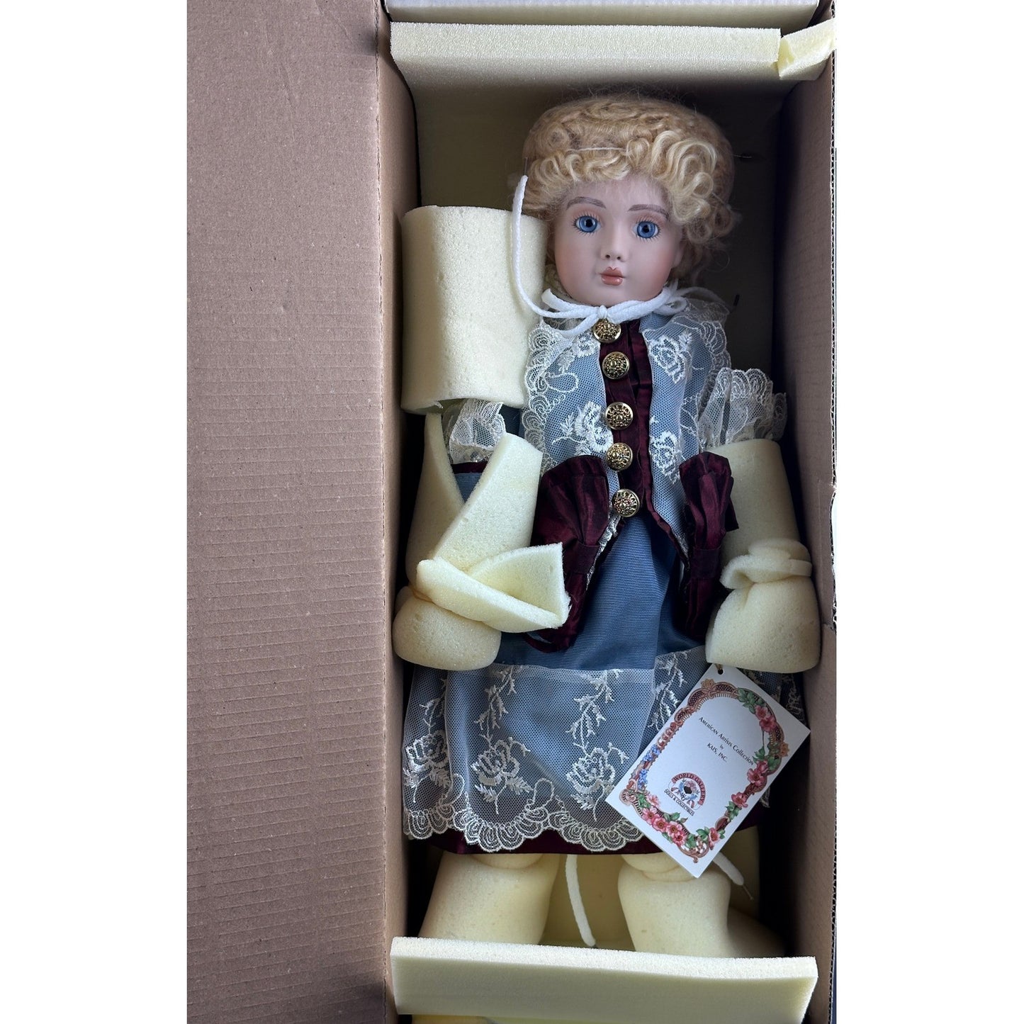 Kais Inc American Artists Collection Hailey Porcelain Doll Blue Lace by Kais Inc