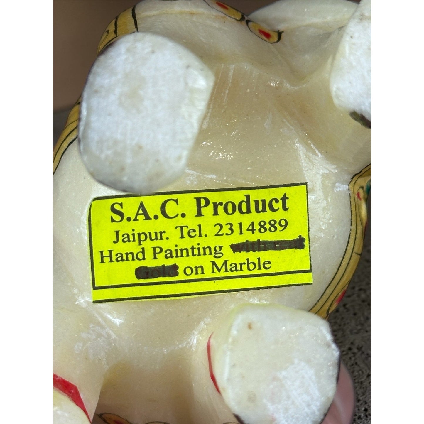 S.A.C. Product Jaipur Hand Painted Marble Elephant Figurine Trunk Up Gold Decor by S.A.C. Product