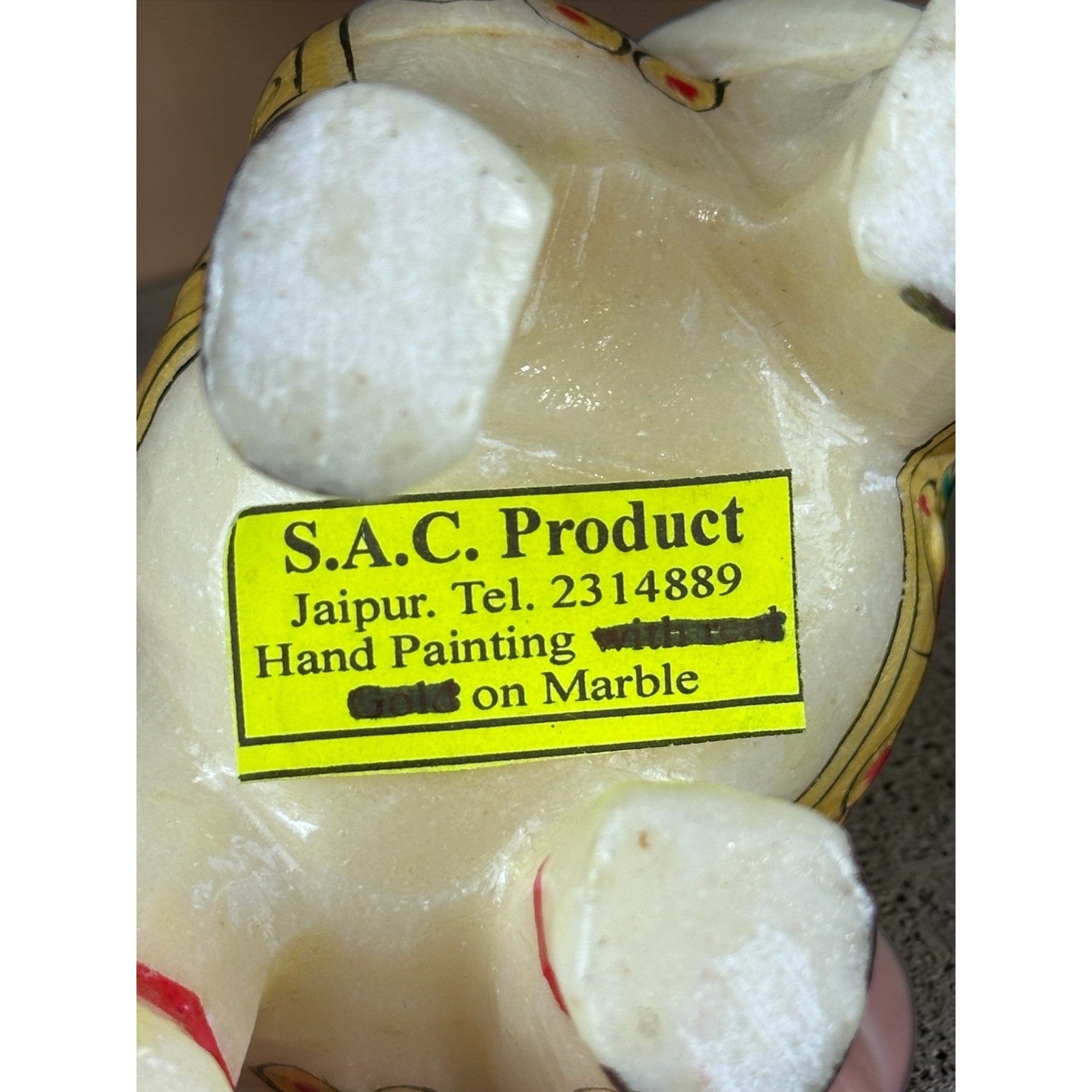 S.A.C. Product Jaipur Hand Painted Marble Elephant Figurine Trunk Up Gold Decor by S.A.C. Product