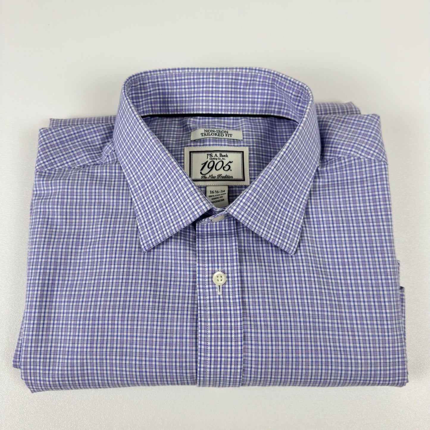 Jos. A. Bank 1905 Mens Tailored Fit Non-Iron Cotton Shirt Purple Check 16.5-34 by Jos. A. Bank