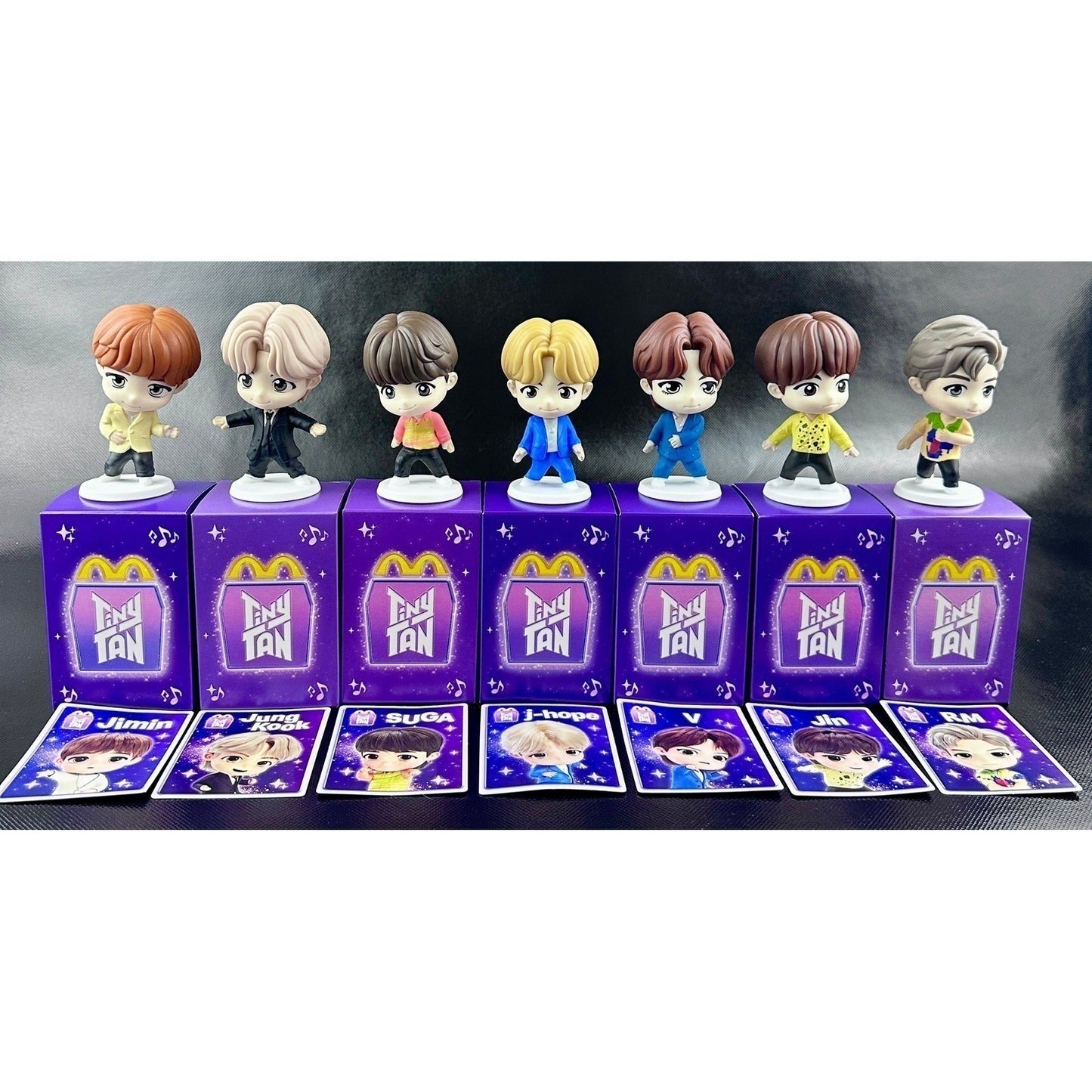 BTS TinyTAN McDonalds Happy Meal Figure Full Set of 7 with Boxes and Cards 2024 by McDonald's