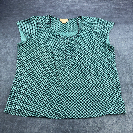 Michael Michael Kors Womens 2X Teal Black Geometric Print Short Sleeve Blouse by Michael Michael Kors