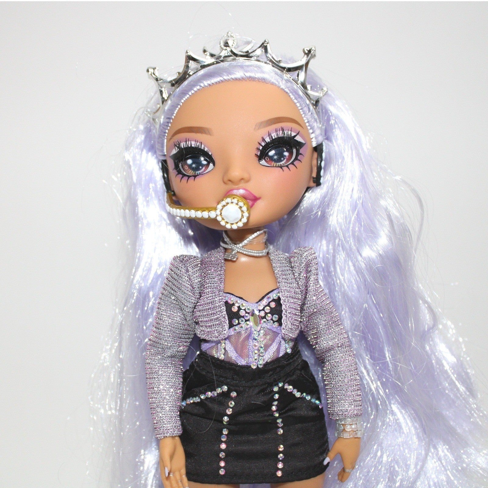 Rainbow High Violet Willow Doll with Crown and Microphone Fashion Toy for Girls by Unbranded