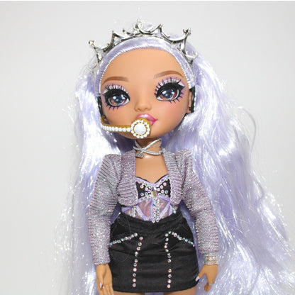Rainbow High Violet Willow Doll with Crown and Microphone Fashion Toy for Girls by Unbranded