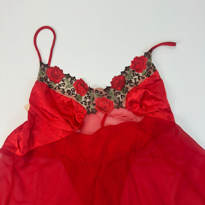 Cliche Red Babydoll Lingerie Set Rose Leopard Embroidery XL 6K14521 by Cliche