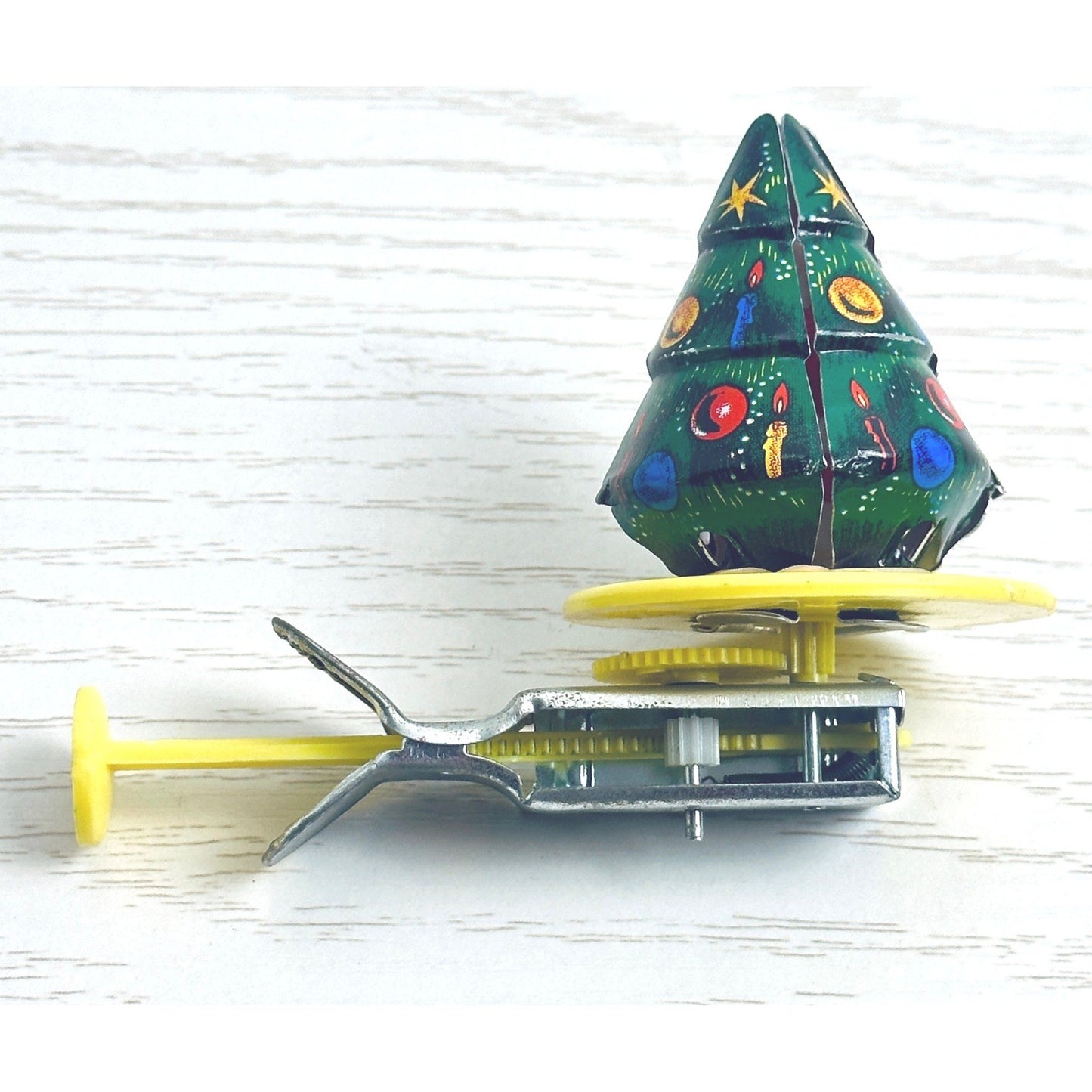 Vintage Tin Litho Spinning Christmas Tree w/Hidden Santa Push Spinner Toy Japan by Unbranded